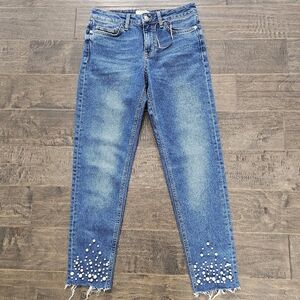 New F&F Women's Blue Embellished Pearl Jeans Sz 4